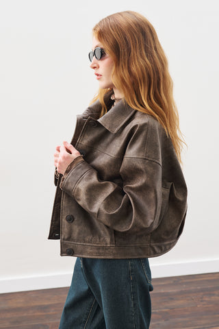 Distressed Leather Jacket Vintage