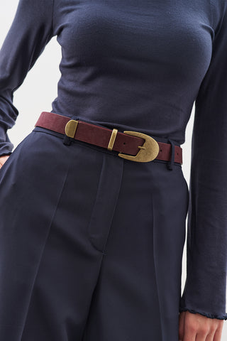 Slim Antique Buckle Belt Burgundy