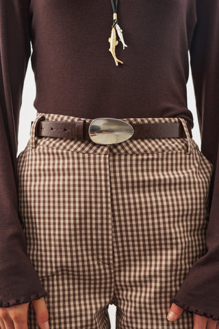 Oval Metal Buckle Belt Brown