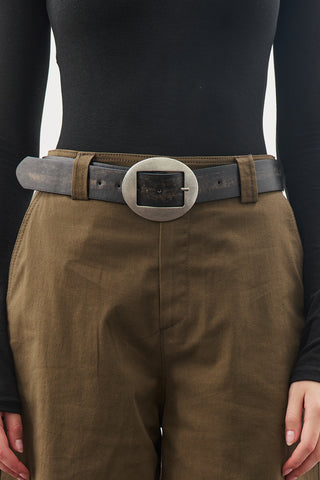 Large Oval Buckle Belt Black