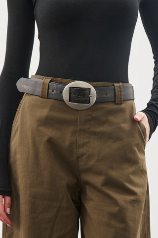 Large Oval Buckle Belt Black
