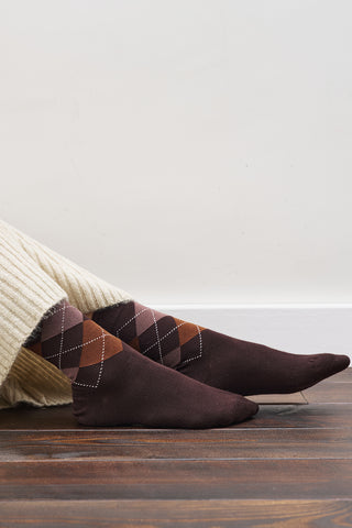 Argyle Knit Socks Brown Plaid