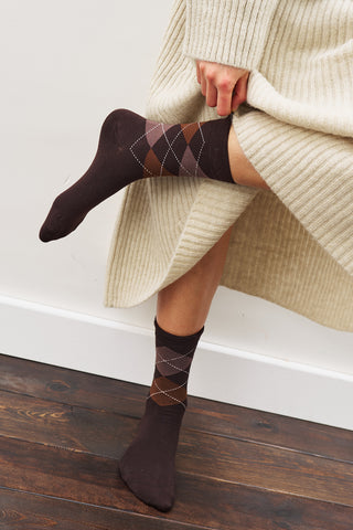 Argyle Knit Socks Brown Plaid