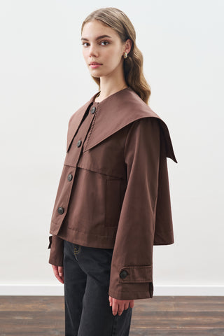 Wide-Collar Gabardine Jacket Chocolate