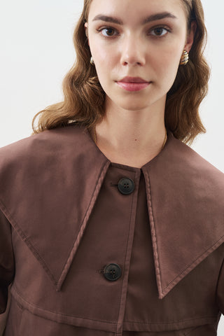 Wide-Collar Gabardine Jacket Chocolate