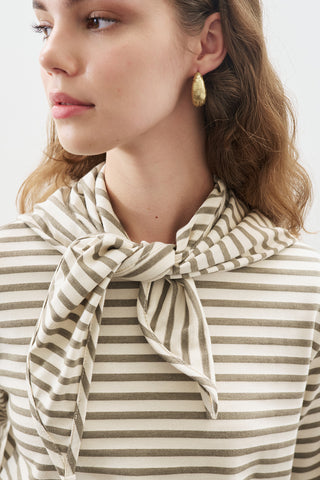Striped T-Shirt With Scarf Detail Khaki