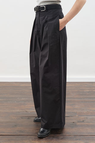 Pleated Gabardine Trousers Black