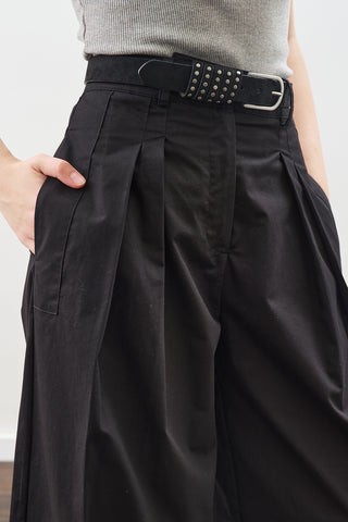 Pleated Gabardine Trousers Black