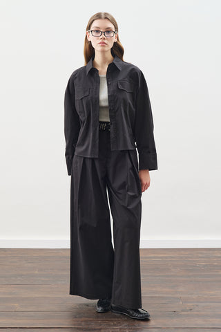 Pleated Gabardine Trousers Black