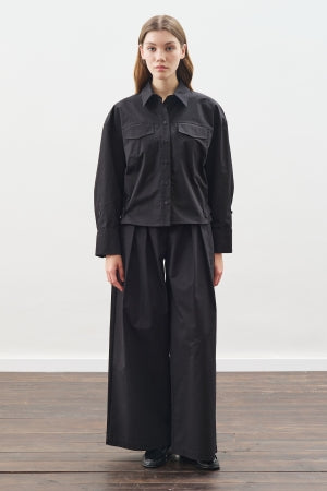 Stitch Detail Bomber Shirt Black