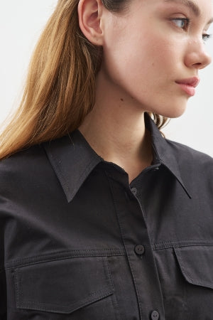 Stitch Detail Bomber Shirt Black