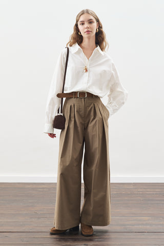 Pleated Gabardine Trousers Khaki