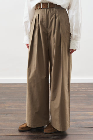 Pleated Gabardine Trousers Khaki
