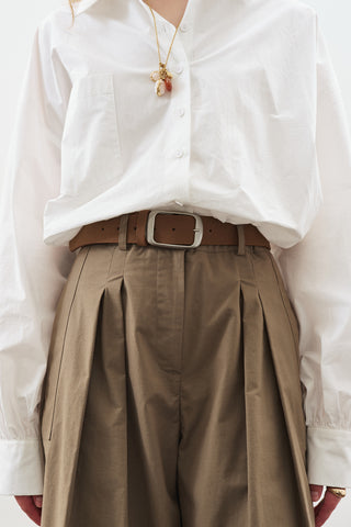 Pleated Gabardine Trousers Khaki