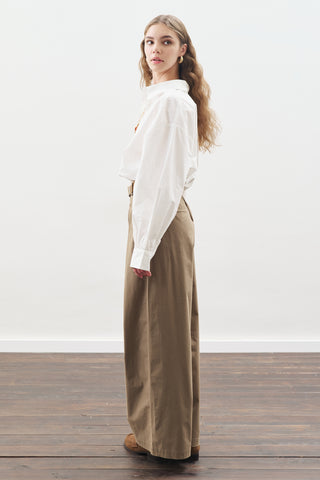 Pleated Gabardine Trousers Khaki