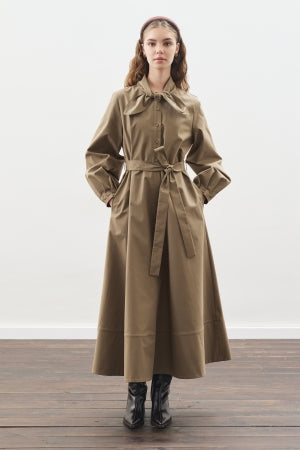 Tie Neck Dress Khaki
