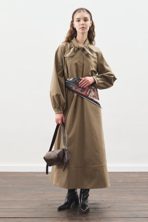 Tie Neck Dress Khaki