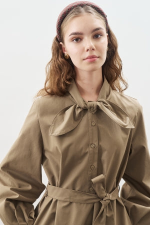 Tie Neck Dress Khaki