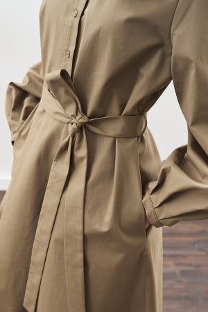 Tie Neck Dress Khaki