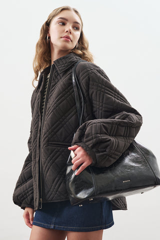 Quilted Jacket With Balloon Sleeves Black