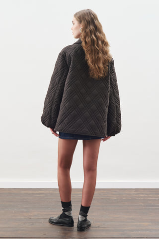 Quilted Jacket With Balloon Sleeves Black