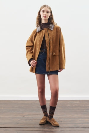 Suede Jacket With Patch Pockets Camel