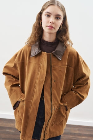 Suede Jacket With Patch Pockets Camel