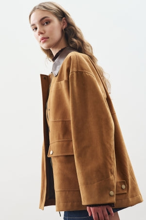 Suede Jacket With Patch Pockets Camel
