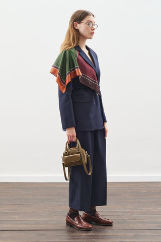 Belted Single-Button Blazer Navy Blue