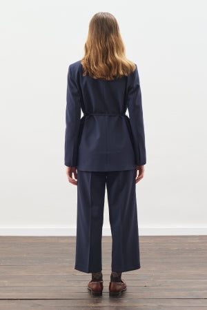 Belted Single-Button Blazer Navy Blue