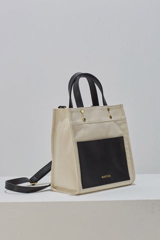 Canvas Bag With Leather Pocket Black