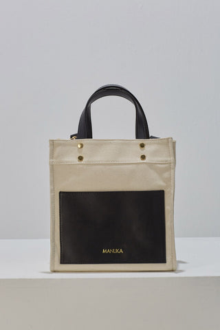 Canvas Bag With Leather Pocket Black