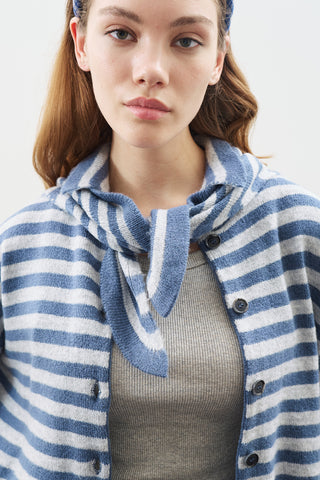Striped Cardigan With Scarf Detail Indigo
