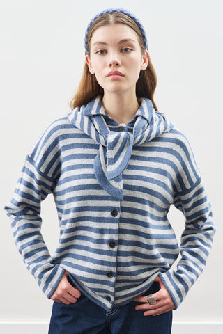 Striped Cardigan With Scarf Detail Indigo