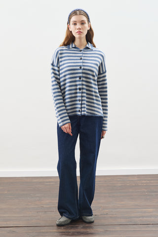 Striped Cardigan With Scarf Detail Indigo