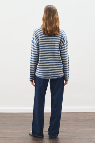 Striped Cardigan With Scarf Detail Indigo