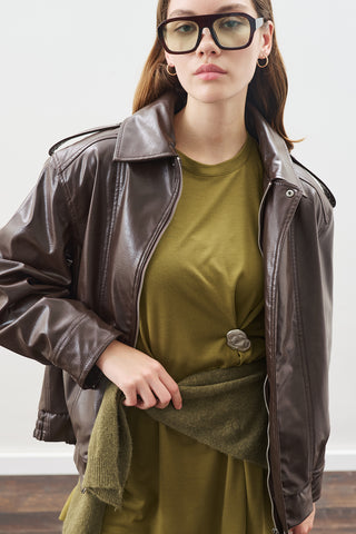 Retro Oversized Leather Jacket Dark Brown