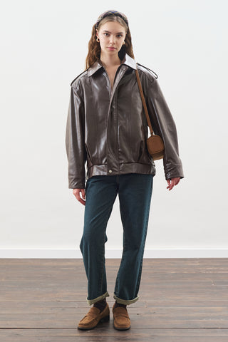 Retro Oversized Leather Jacket Dark Brown