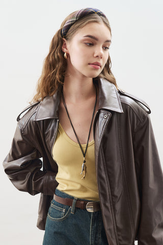 Retro Oversized Leather Jacket Dark Brown