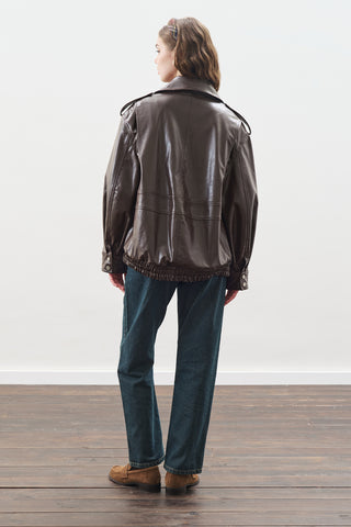 Retro Oversized Leather Jacket Dark Brown