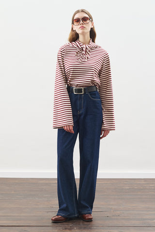 Striped T-Shirt With Scarf Detail Burgundy