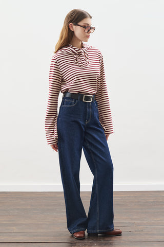 Striped T-Shirt With Scarf Detail Burgundy