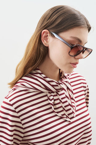 Striped T-Shirt With Scarf Detail Burgundy