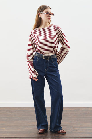 Striped T-Shirt With Scarf Detail Burgundy