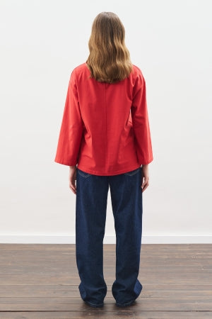 High Neck Tie Blouse Red