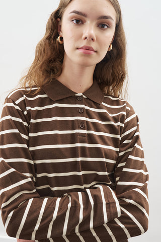 Striped Polo T-Shirt Brown
