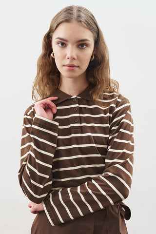 Striped Polo T-Shirt Brown