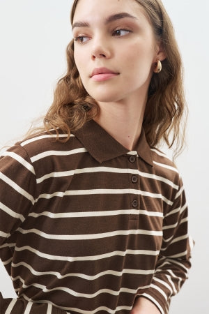 Striped Polo T-Shirt Brown
