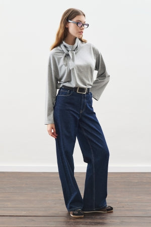 High Neck Tie Blouse Grey Melange