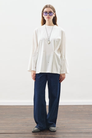 Snap Detail T-Shirt Ecru